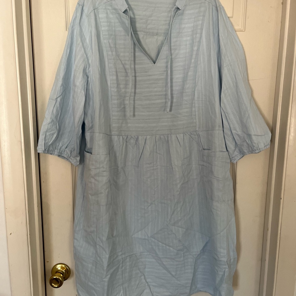 Amazon Light Blue Mini Dress with V-Neck and Pockets